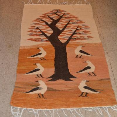 Vintage Wool Tree & Bird Rug 29"X49"