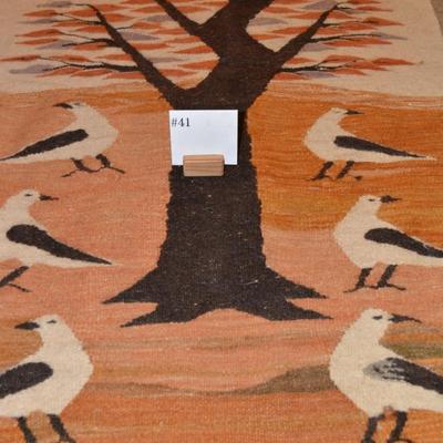 Vintage Wool Tree & Bird Rug 29"X49"