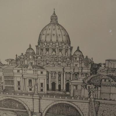 1990's Vatican St. Peters Basilica, Tiber River Framed Print 12/100 Signed