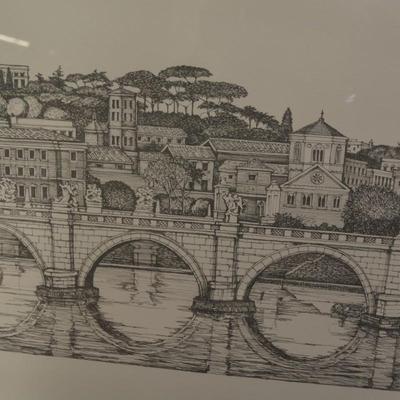 1990's Vatican St. Peters Basilica, Tiber River Framed Print 12/100 Signed