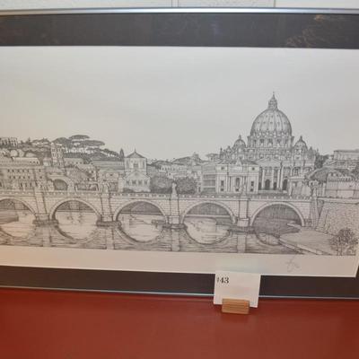 1990's Vatican St. Peters Basilica, Tiber River Framed Print 12/100 Signed