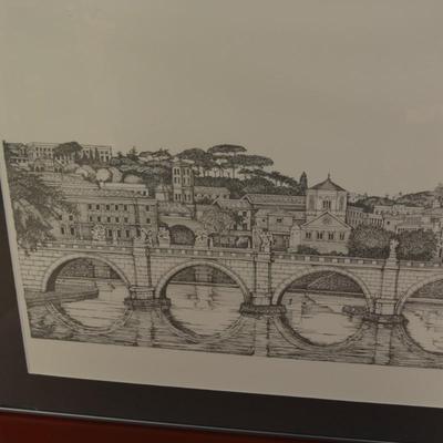 1990's Vatican St. Peters Basilica, Tiber River Framed Print 12/100 Signed