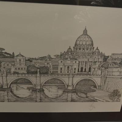1990's Vatican St. Peters Basilica, Tiber River Framed Print 12/100 Signed