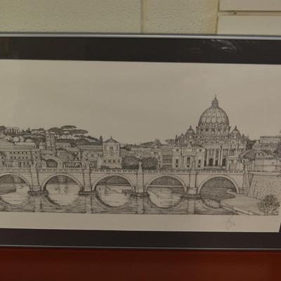 1990's Vatican St. Peters Basilica, Tiber River Framed Print 12/100 Signed