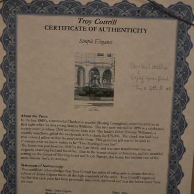 Signed Troy Cotrill Artist's Proof Print 15/200 "Simple Elegance" Charleston, SC