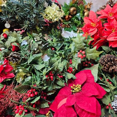 Silk Poinsettias, Greenery & Wrapping Items  (S1-JS)