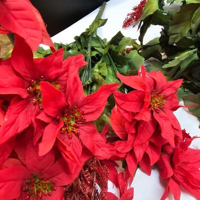 Silk Poinsettias, Greenery & Wrapping Items  (S1-JS)