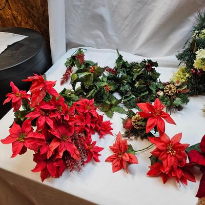 Silk Poinsettias, Greenery & Wrapping Items  (S1-JS)