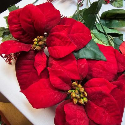 Silk Poinsettias, Greenery & Wrapping Items  (S1-JS)