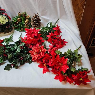 Silk Poinsettias, Greenery & Wrapping Items  (S1-JS)