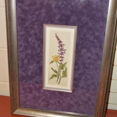 Beautiful Framed & Matted Salvia Watercolor Original, Signed