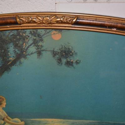 Antique Art Deco Moon & Sea Print Great Frame