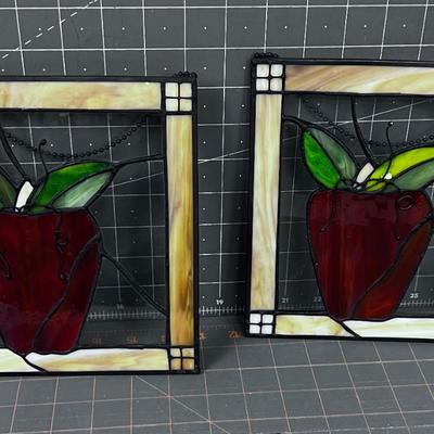 2 Leaded Glass Strawberries PAIR