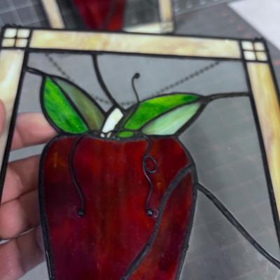 2 Leaded Glass Strawberries PAIR