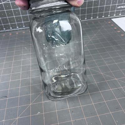 2 Antique Mason Jars - l Clear and 1 Blue