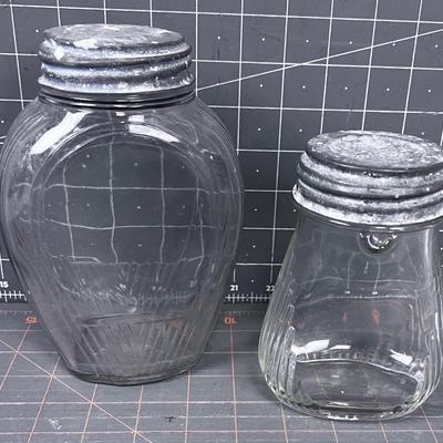 2 ANTIQUE Glass Jars with Zinc Lids EXTRA COOL!!!
