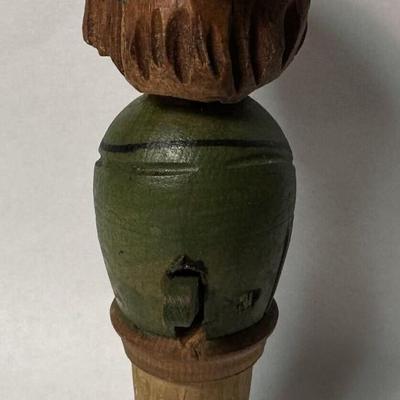  Vintage ANRI HAND CARVED WOOD MECHANICAL BOTTLE STOPPER 