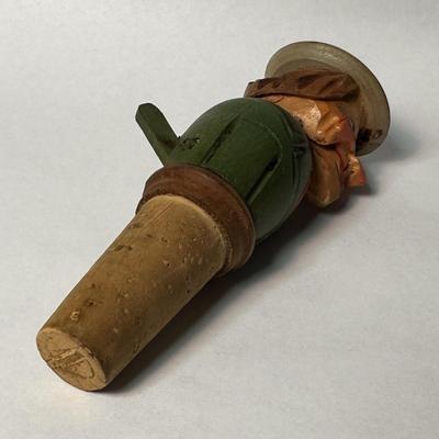  Vintage ANRI HAND CARVED WOOD MECHANICAL BOTTLE STOPPER 