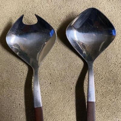  Mid century modern PYRAMI                      D STAINLESS SALAD UTENSILS 