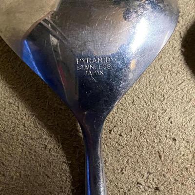  Mid century modern PYRAMI                      D STAINLESS SALAD UTENSILS 