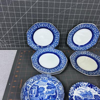 Small Antique Blue Transfer Ware. Mixed Lot