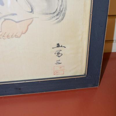 Shunho Brush, Hotei Drawing on Silk Framed 26"X20"