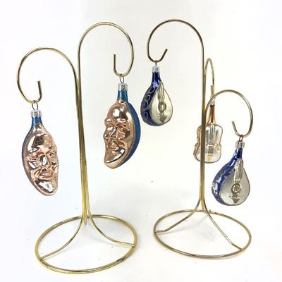 692 Moon and Musical Instruments Glass Ornaments