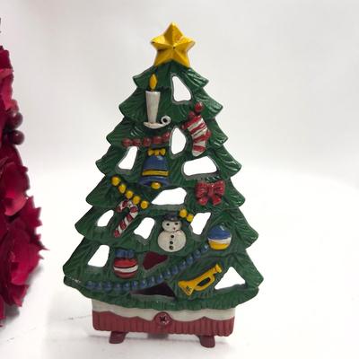 694 Red Smith & Hawken Christmas Pinecone Tree with Iron Tree Votives