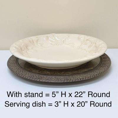 GG COLLECTION ~ Pair (2) ~ Ceramic Serving Dishes With Metal Stands