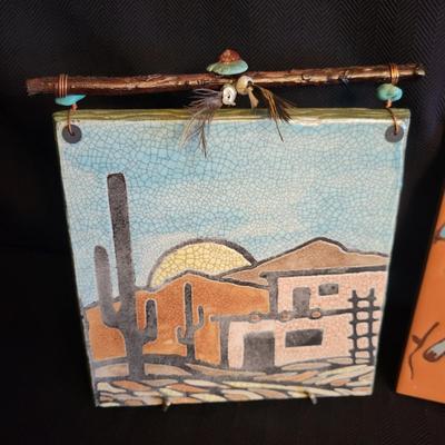 Decorative Pottery Art Tiles and a Signed Coffee Cup (K-DW)