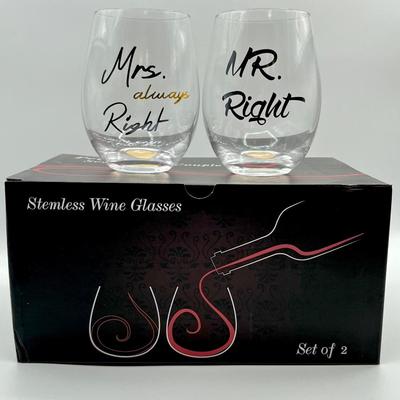 Premium Quality Stemless Anniversary Wine Glasses ~ Set Of Two (2)