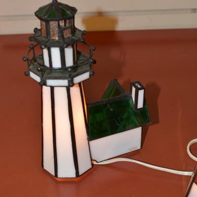 Lot of 2 Stained Glass Lighthouse Night Lights