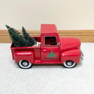 Red Metal Truck With Lighted Christmas Trees