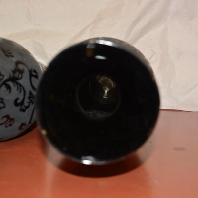 Etched Black Glass Matching Vases 19.5