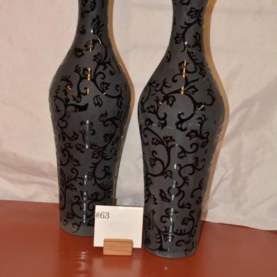 Etched Black Glass Matching Vases 19.5