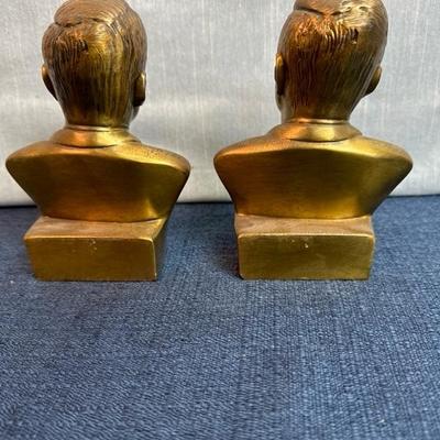 Lot 43, JFK brass bookends 5 1/2 inches tall 