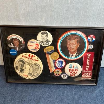 Lot 45, John F. Kennedy inauguration day buttons, 18 1/2â€œ x 11 1/2â€œ