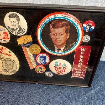Lot 45, John F. Kennedy inauguration day buttons, 18 1/2â€œ x 11 1/2â€œ
