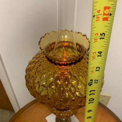 Amber Glass Shade Marble Base Lamp