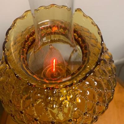 Amber Glass Shade Marble Base Lamp