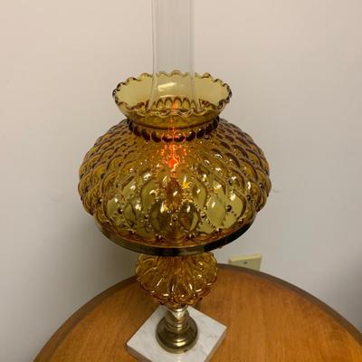 Amber Glass Shade Marble Base Lamp