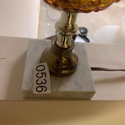 Amber Glass Shade Marble Base Lamp