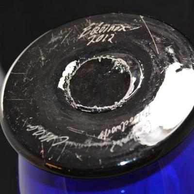 Signed Gabriel Bloodworth Blue Glass Urn 