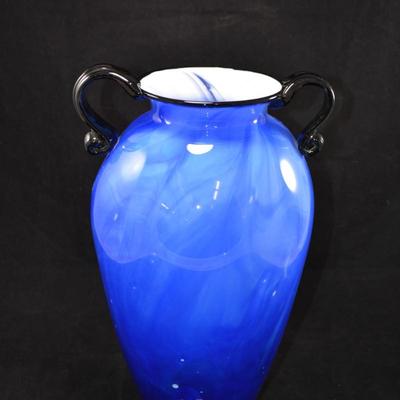 Signed Gabriel Bloodworth Blue Glass Urn "Equinox" 2012 Signed 14"X10"