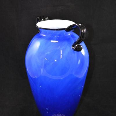 Signed Gabriel Bloodworth Blue Glass Urn "Equinox" 2012 Signed 14"X10"