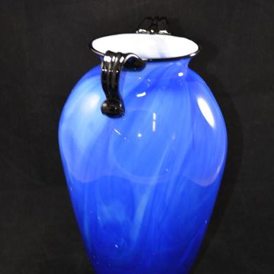 Signed Gabriel Bloodworth Blue Glass Urn "Equinox" 2012 Signed 14"X10"