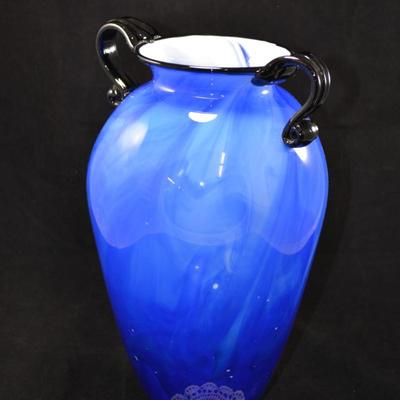 Signed Gabriel Bloodworth Blue Glass Urn "Equinox" 2012 Signed 14"X10"