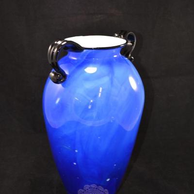 Signed Gabriel Bloodworth Blue Glass Urn "Equinox" 2012 Signed 14"X10"