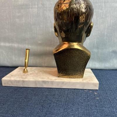 Lot 47 JFK desk set with metal bust 7 1/2 inches tall and marble base 9 inches across