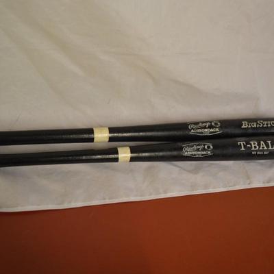 Set of 2 Wood RAWLINGS Tee Ball Bat + Big Stick 26"/28"